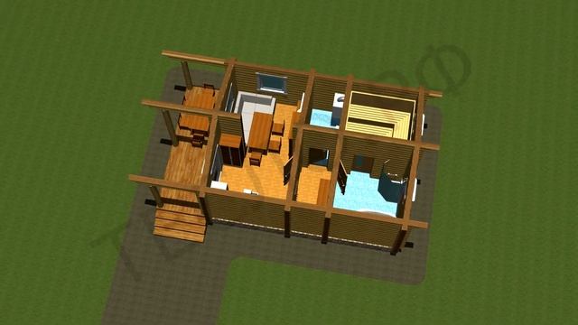 Баня 02. ( 44.48м2 ) Планировка первого этажа. смотреть онлайн