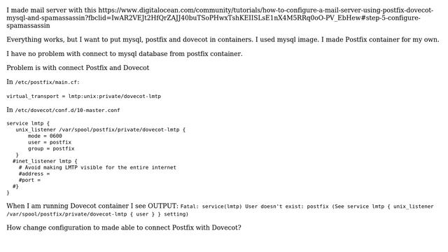 How connect Dovecot with Postfix in docker-compose? смотреть онлайн