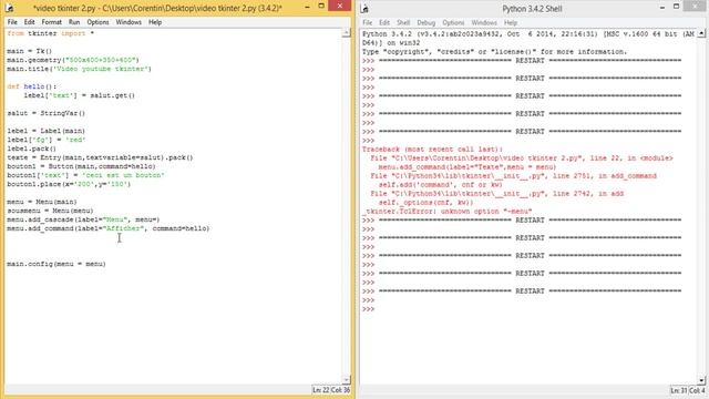 Interface graphique python -Tkinter [#3] {Menu} смотреть онлайн