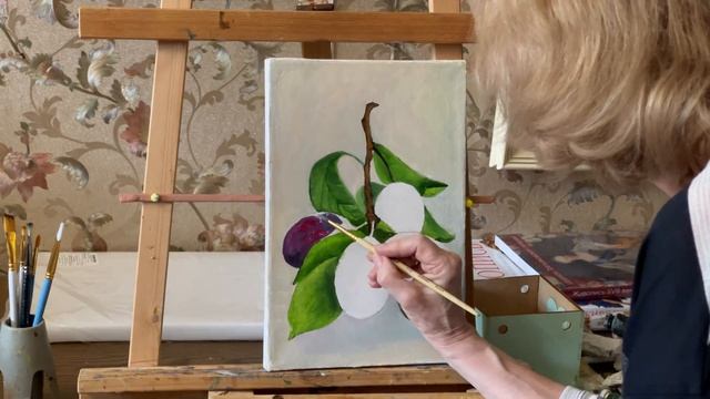 Рисуем веточку сливы. Видео урок по живописи. смотреть онлайн