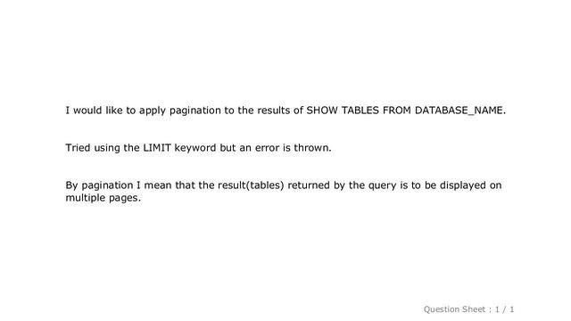 MySQL : How to apply pagination to the result of SHOW TABLES query in PHP смотреть онлайн