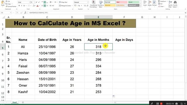Lesson no. 11 - How to Calculate Age in MS Excel by using Formulas ? смотреть онлайн