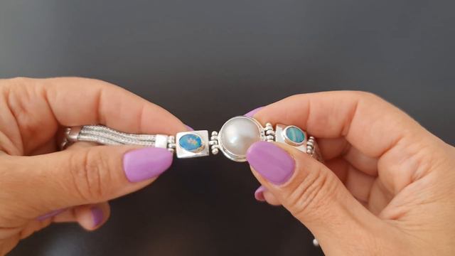 Браслет жемчуг опал серебряный мабэ голубой натуральный смотреть онлайн