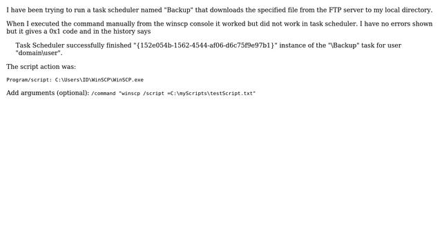 WINSCP: task scheduler not working but is working when executed from winscp console? смотреть онлайн