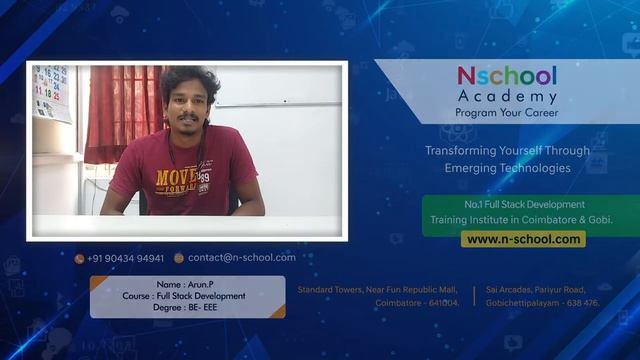 Arun P finished his full stack development course, he was hired by ZTECKSTACK. смотреть онлайн