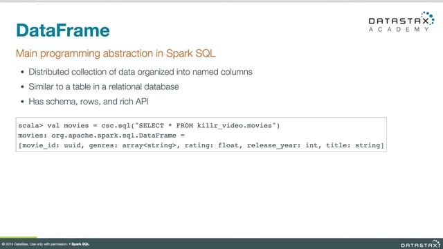 DS320.40 Spark SQL: Spark SQL Basics | DataStax Enterprise Analytics смотреть онлайн
