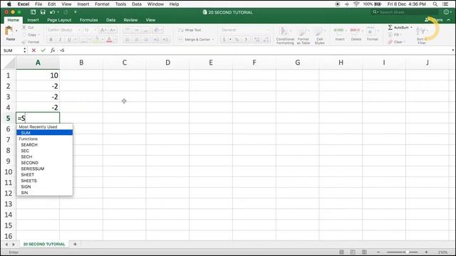 Subtracting numbers using a formula in Excel | Excel Tutorial #20 смотреть онлайн