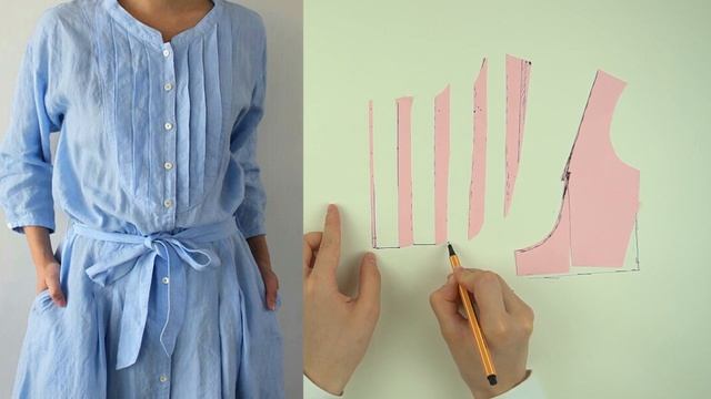 Моделирование платья-рубашки со вставкой по груди и стойкой / Bespoked.ru смотреть онлайн