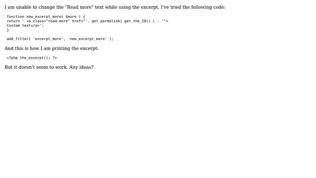 Wordpress: Unable to change the "Read more" text inside the_excerpt смотреть онлайн