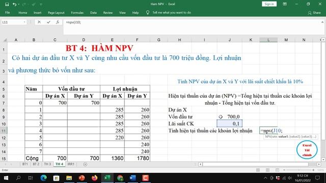 Hàm NPV trong excel - Bài tập 4 | Hàm tài chính trong excel | Excel tài chính #Exceltaichinh #excel смотреть онлайн
