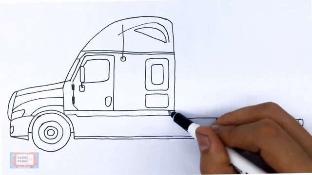 Semi Truck drawing easy - How to draw semi truck - Truck coloring pages for kids смотреть онлайн