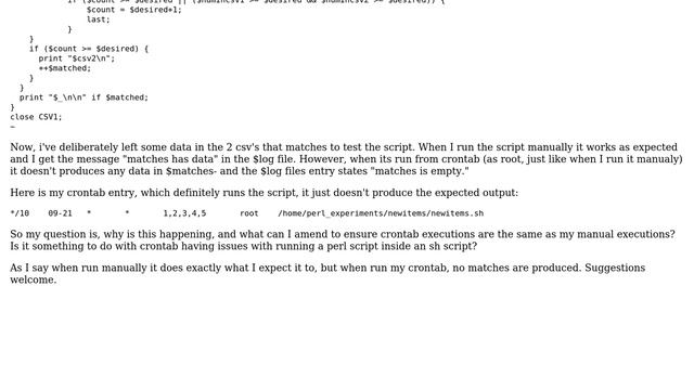 sh script containing perl element does not produce same output via crontab as manual execution смотреть онлайн