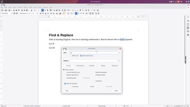 Using FIND option in LibreOffice Writer смотреть онлайн