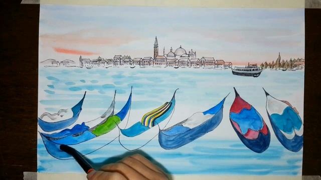 Travel Sketch Venice /여행그림/pen drawing, watercolor, oil pastel painting/Draw Venice travel picture смотреть онлайн