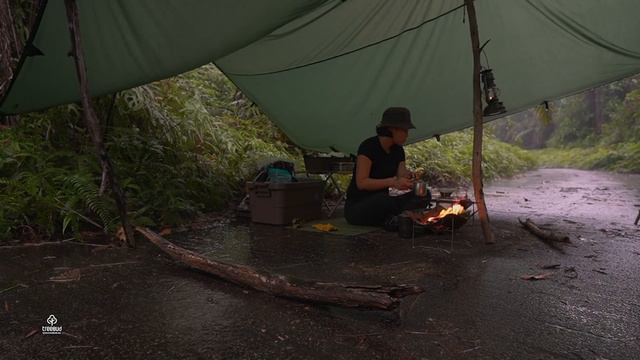 【SOLO CAMPING In Heavy RAIN With Stanley Lunch Box】Tarp,Coffee,Storm,Relaxing Rain