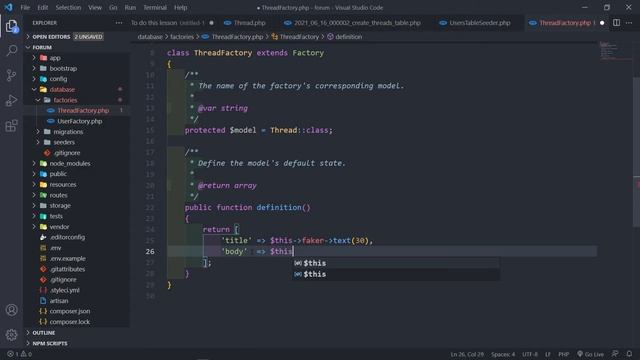 Create a forum with Laravel 8 | Setup Thread schema migration and Thread Seeder | Part 19 смотреть онлайн