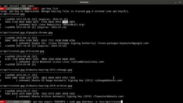 Fix Apt Linux Key is stored in legacy trusted.gpg keyring see the DEPRECATION section in apt-key(8)