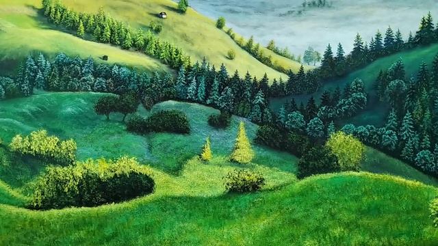 Рисую горы,Пейзаж Карпат маслом.часть#3 как рисовать траву и Ель Time Lapse смотреть онлайн
