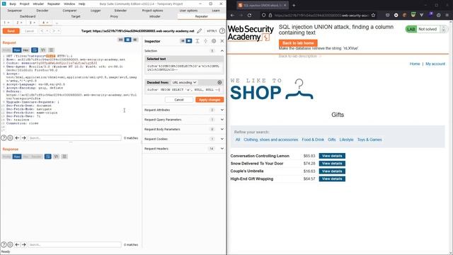 SQL Union Attack - Finding a Column Containing Text смотреть онлайн