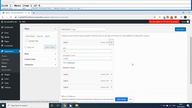JAWS and WordPress 5.0 Menu Re-ordering смотреть онлайн