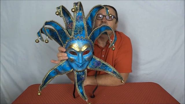 Light Blue Jester Venetian Mask With Bells смотреть онлайн