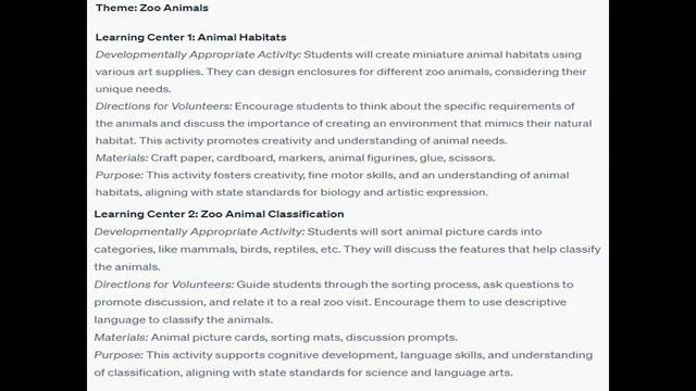 Create a plan for five learning centers focused on a theme zoo animals farm space for a Pre-K смотреть онлайн