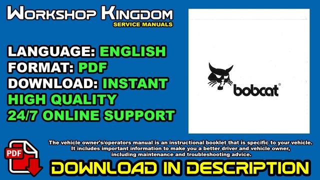 BOBCAT 853 Operator's User Maintenance Owner's Manual - ENGLISH - Download PDF