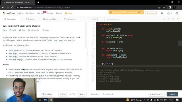 225. Implement Stack using Queues | Leetcode | Python смотреть онлайн
