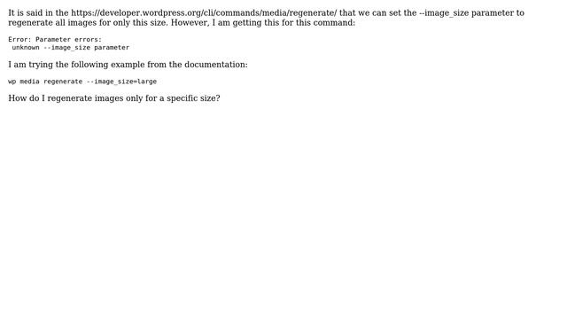Wordpress: wp media regenerate unknown --image_size parameter смотреть онлайн