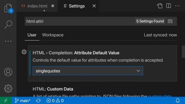 VS Code tips — Switching to single quotes for attribute completions in html