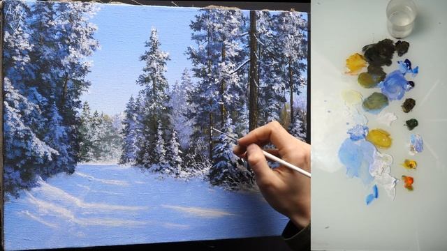 2 PART How to Paint a Winter Landscape. Acrylic Painting | Акриловая живопись, зимний пейзаж Часть смотреть онлайн