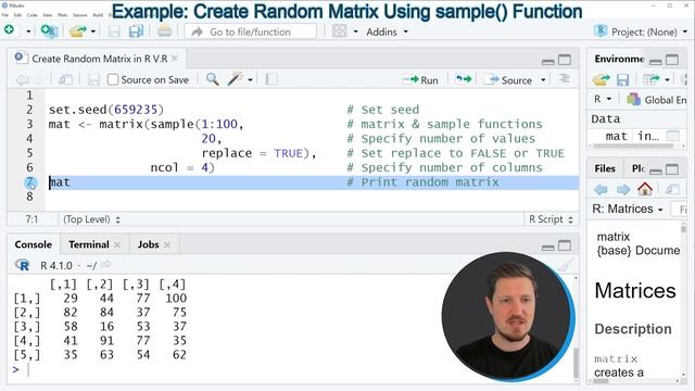 Create Random Matrix in R (Example) | Generate Values & Fill into Data | set.seed, sample & replace смотреть онлайн