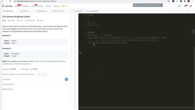 LeetCode 316. Remove Duplicate Letters | JSer - JavaScript & Algorithm смотреть онлайн