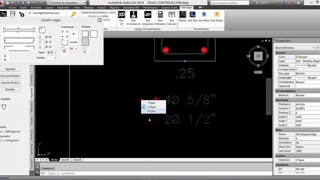 DESARROLLO DE VIGAS EN AUTOCAD (Plugin Estructuras) смотреть онлайн