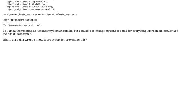 Unix & Linux: Postfix ignoring pcre login maps for sender смотреть онлайн