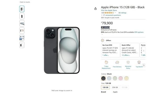 Apple iPhone 15 ,128 GB, Black ! Rs 79,900 смотреть онлайн