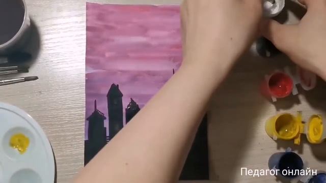 Рисуем ночной город. Урок рисования гуашью поэтапно смотреть онлайн