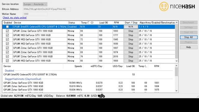 NiceHash Miner Legacy V 1.9.2.20 GTX1060 6GB 8Cards смотреть онлайн