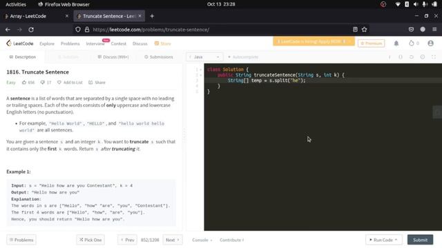 LeetCode 1816 : Truncate Sentence | Solution in JAVA смотреть онлайн