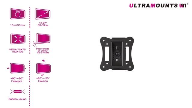 UltraMounts UM891. Установка телевизора с помощью наклонно-поворотного кронштейна UM891. смотреть онлайн