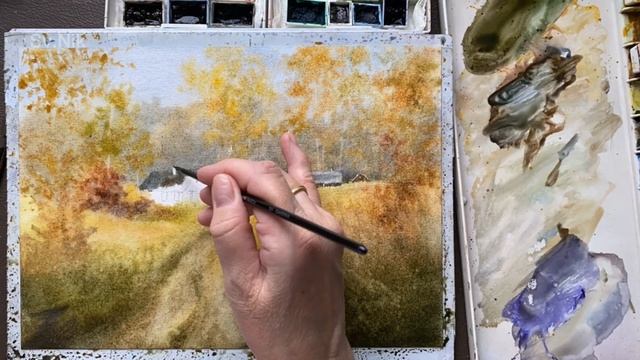 Осень пришла. Видео для вдохновения. #watercolor #landscape смотреть онлайн