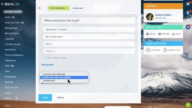 Free Social Network For Business - Polls | Bitrix24 Activity Stream