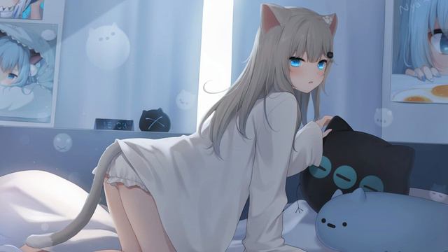 Cat girl on the bed live wallpaper ➜ 4K смотреть онлайн