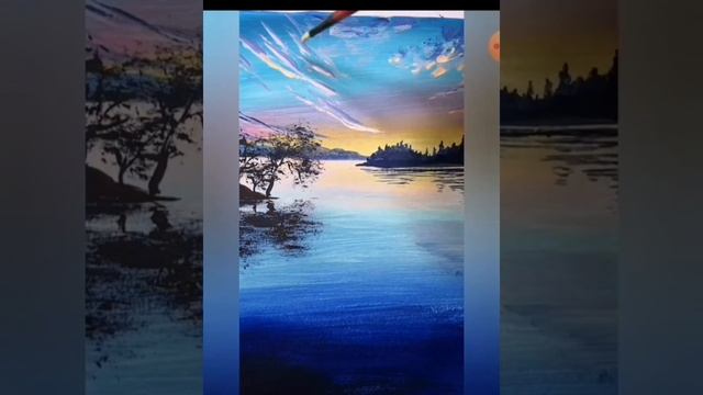 Пишем пейзаж акрилом/маслом. Простая картина для начинающих. Мастер класс по живописи смотреть онлайн