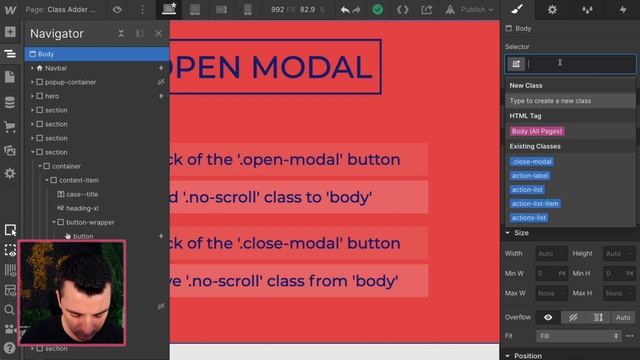 Disable body scrolling | Class Adder for Webflow Interactions смотреть онлайн
