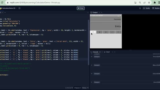 Adding rows of buttons using the geometry grid manager to the Calculator App in Tkinter смотреть онлайн