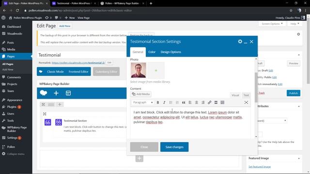Testimonial Component Usage Guide - Pollen WordPress Plugin Free WPBakery Addons смотреть онлайн