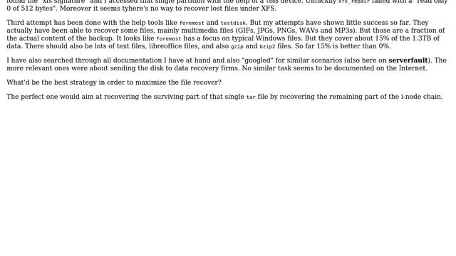 How to recover a TAR file from a partially overwritten XFS disk? смотреть онлайн