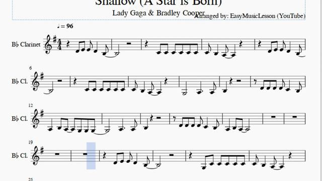 Clarinet Sheet Music: How to play Shallow (A Star is Born) by Lady Gaga & Bradley Cooper смотреть онлайн