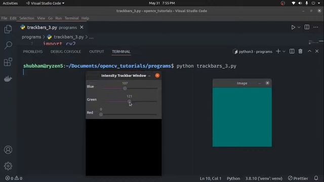 Use trackbar to update a color image using OpenCV Python - blog.nirmites.com смотреть онлайн